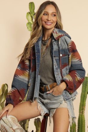 Beyond Time Aztec Hooded Jean Jacket