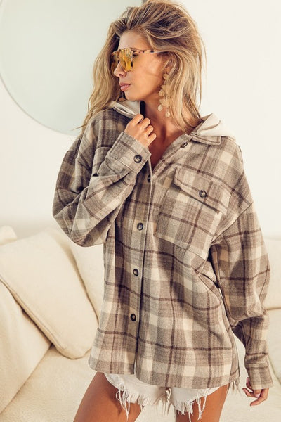 Just Your Style Plaid Hooded Shacket